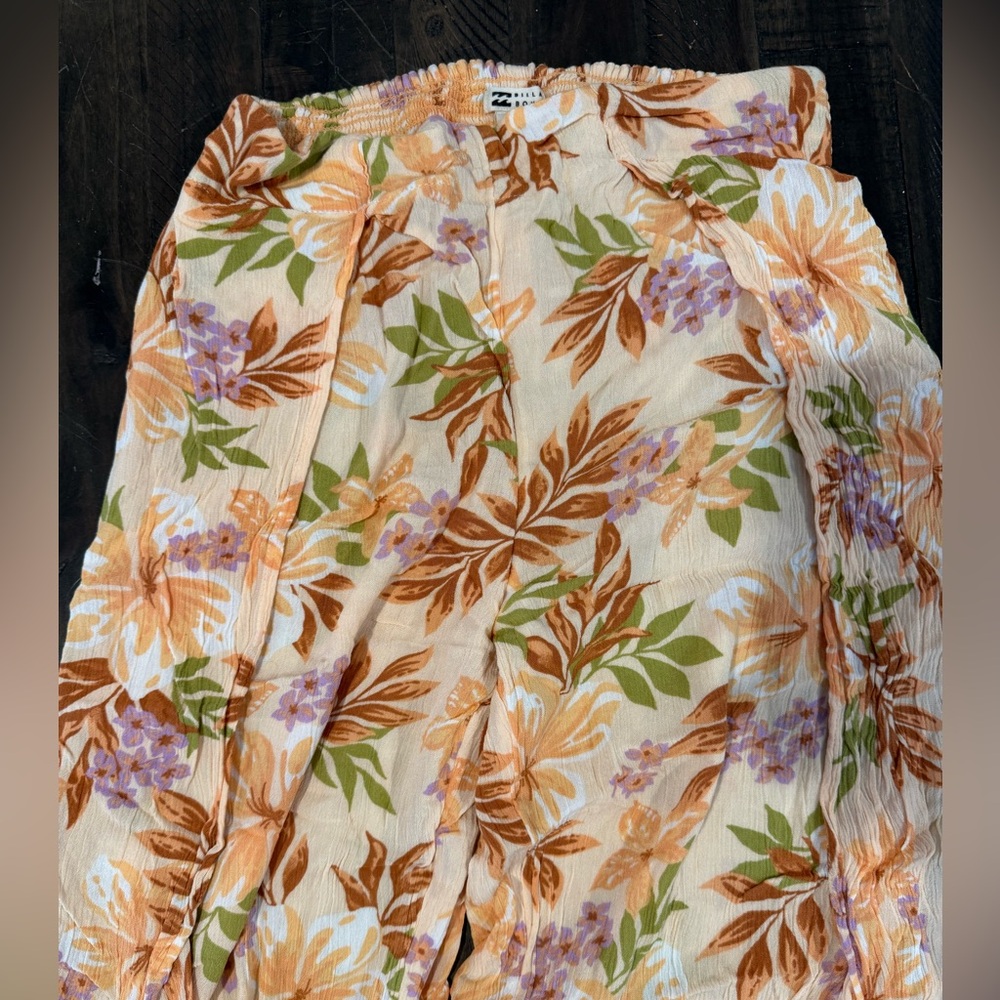 Billabong 🌸💐Floral Wide-Leg Women’s Pants — Peach & Green MEDIUM - Picture 4 of 6